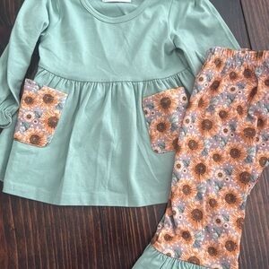 Sunflower Dreams Kids Pajama Set - Mint and Peach